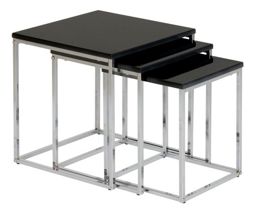 Seconique Furniture Charisma Black Gloss And Chrome Nest Of Tables