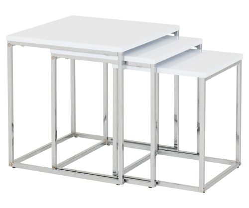 Seconique Furniture Charisma White Gloss And Chrome Nest Of Tables