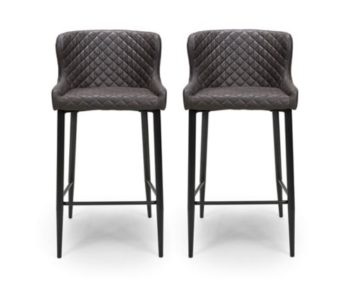 Furniture Link Charlie Grey Faux Leather Bar Stool in Pair