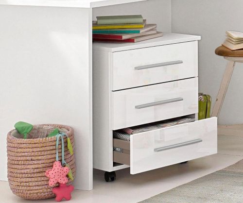 Rauch Blue HomeOffice Sonoma Oak Colour Carcase with High Polish White Front 3 Drawer Chest