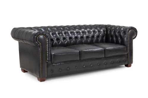Mallow Black Leather 3 Seater Sofa