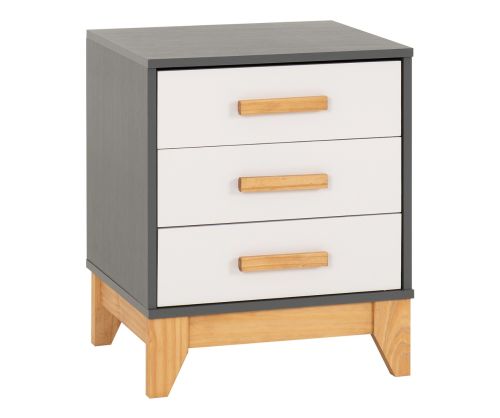 Seconique Furniture Cleveland White And Grey Metal Effect 3 Drawer Bedside  