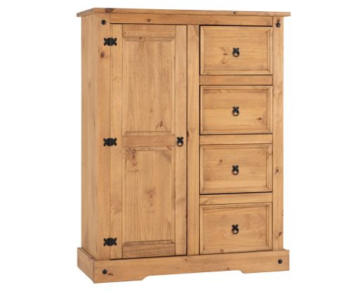 Seconique Furniture Corona Distressed Waxed Pine 1 Door 4 Drawer Low Wardrobe