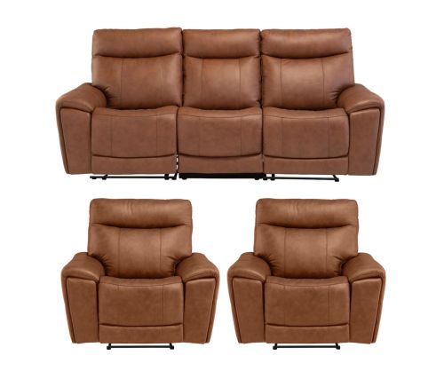 World Furniture Danetti Vintage Tan Leather Electric Recliner 3+1+1 Sofa Set