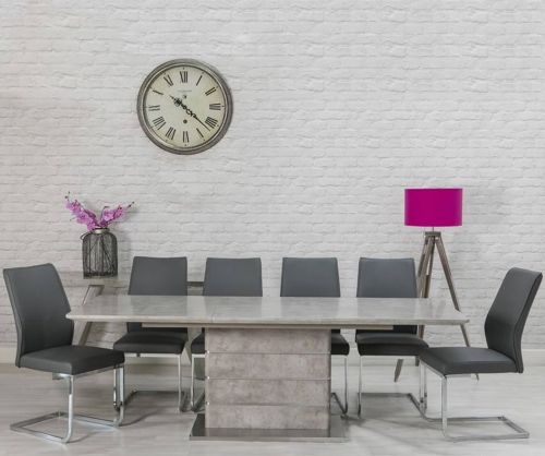 Furniture Link Delta Melamine Concrete Extending Rectangular Dining Set with 6 Seattle Chairs - 160cm-220cm