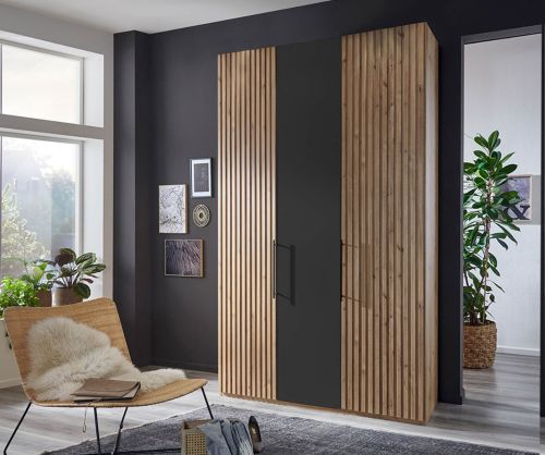 Wiemann Denver Graphite Finish Hinged Door Wardrobe with Bianco Oak Decking 