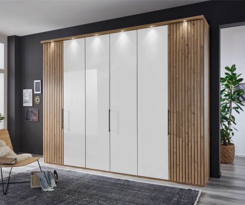 Wiemann Denver White Glass Hinged Door Wardrobe with Bianco Oak Decking