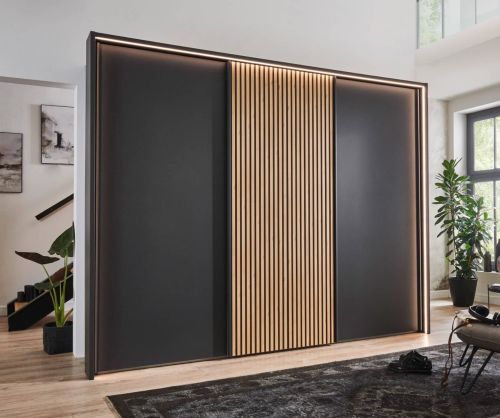 Wiemann Denver Graphite Finish Sliding Door Wardrobe with Bianco Oak Decking