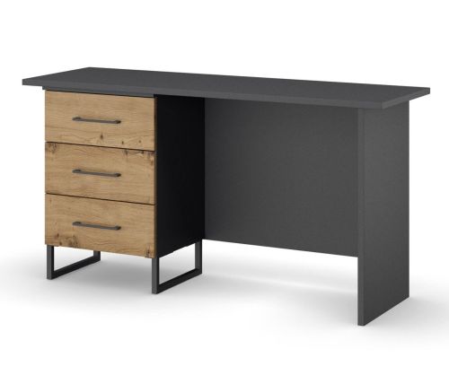 Rauch Orange HomeOffice Artisan Oak Colour Carcase with Metallic Grey Front Office Desk with 3 Left Drawers