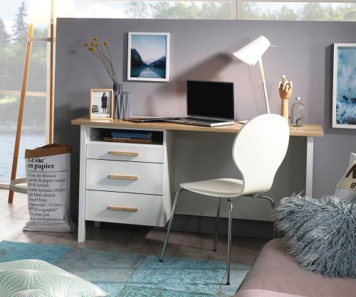 Rauch Orange HomeOffice Alpine White Carcase with Sonoma Oak Colour Front Office Desk with 3 Drawers