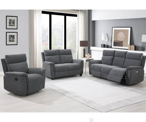 Furniture Link Detroit Grey Fabric Power Recliner 3+2+1 Sofa Set