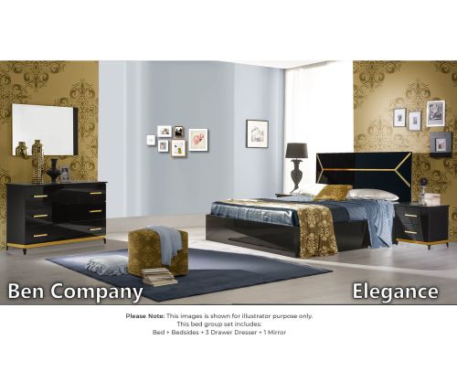 Ben Company Elegance Black and Gold Finish Italian Bed Group Set