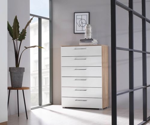 Rauch Ellesse Sonoma Oak Colour Carcase with Sonoma Oak Colour Front Wide 6 Drawer Chest