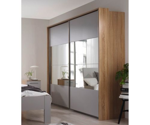 Rauch Ellesse Silk Grey Carcase with Alpine White Front 2 Sliding Door 1 Mirror Wardrobe (W136cm)