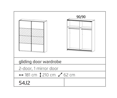 Rauch Ellesse Sonoma Oak Colour Carcase with Alpine White Front 2 Sliding Door 1 Mirror Wardrobe (W181cm)
