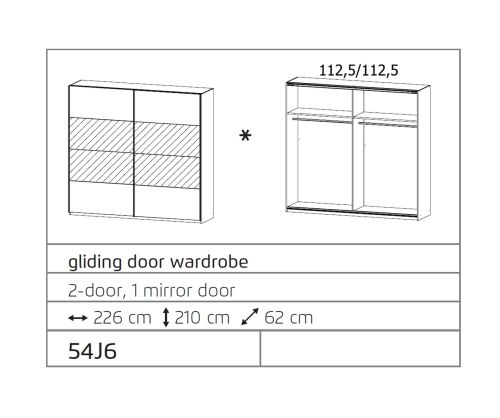 Rauch Ellesse Silk Grey Carcase with Silk Grey Front Wide 2 Sliding Door 1 Mirror Wardrobe (W226cm)