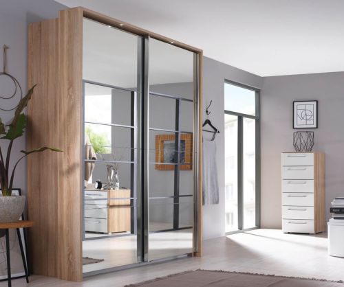 Rauch Ellesse Sonoma Oak Colour Carcase with Silk Grey Front 2 Sliding Mirror Door Wardrobe (W181cm)