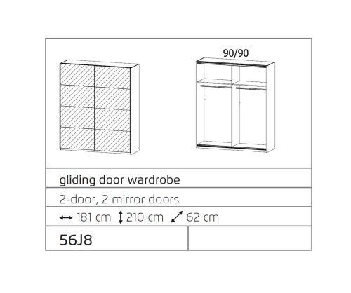 Rauch Ellesse Silk Grey Carcase with Silk Grey Front 2 Sliding Mirror Door Wardrobe (W181cm)