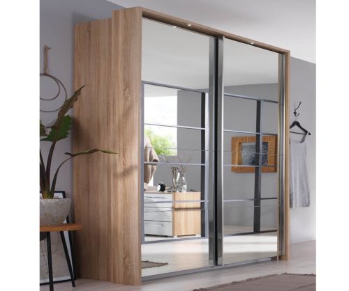 Rauch Ellesse Sonoma Oak Colour Carcase with Silk Grey Front Wide 2 Sliding Mirror Door Wardrobe (W271cm)