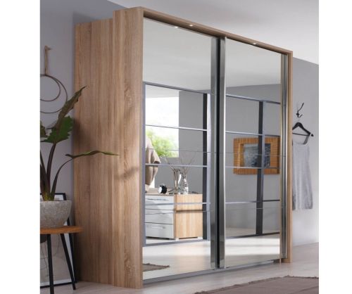 Rauch Ellesse Sonoma Oak Colour Carcase with Alpine White Front Wide 2 Sliding Mirror Door Wardrobe (W271cm)