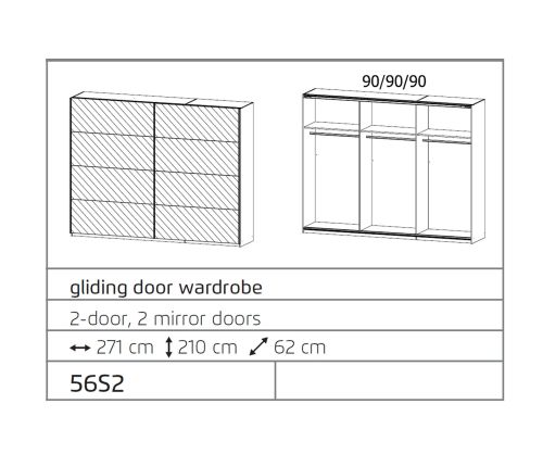 Rauch Ellesse Alpine White Carcase with Sonoma Oak Colour Front Wide 2 Sliding Mirror Door Wardrobe (W271cm)