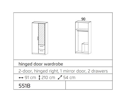 Rauch Ellesse Silk Grey Carcase with Sonoma Oak Colour Front 2 Door 1 Mirror Wardrobe with Drawer
