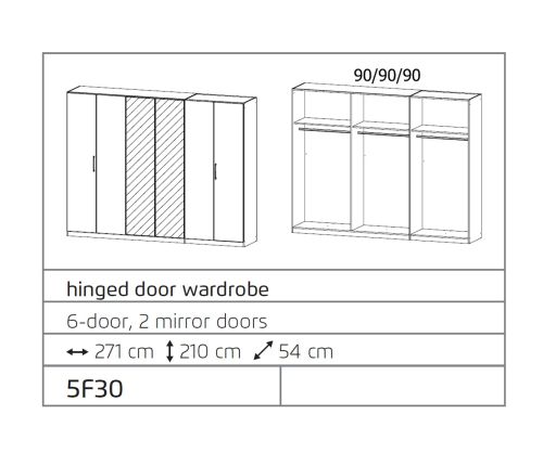 Rauch Ellesse Sonoma Oak Colour Carcase with Silk Grey Front 6 Door 2 Mirror Wardrobe