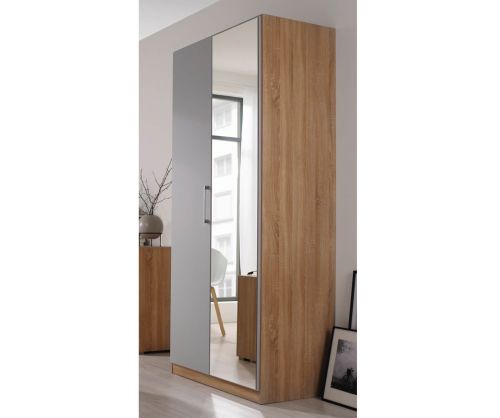 Rauch Ellesse Sonoma Oak Colour Carcase with Silk Grey Front 2 Door 1 Mirror Wardrobe