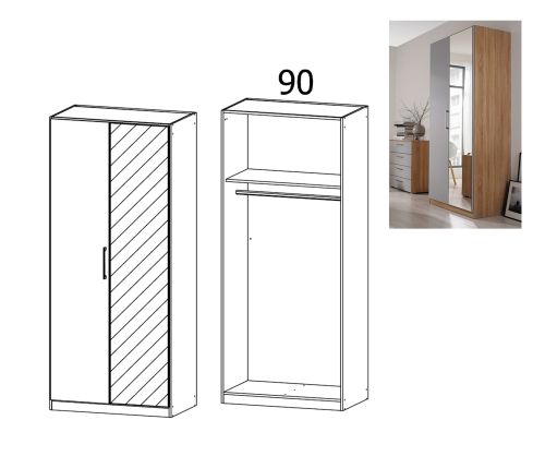 Rauch Ellesse Silk Grey Carcase with Alpine White Front 2 Door 1 Mirror Wardrobe