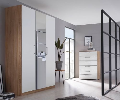 Rauch Ellesse Sonoma Oak Colour Carcase with Alpine White Front 3 Door 1 Mirror Wardrobe