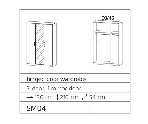 Rauch Ellesse Alpine White Carcase with Silk Grey Front 3 Door 1 Mirror Wardrobe