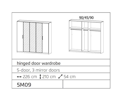 Rauch Ellesse Silk Grey Carcase with Silk Grey Front 5 Door 3 Mirror Wardrobe