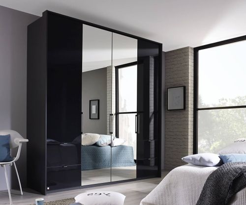Rauch Erimo Graphite with Basalt Glass 4 Door 6 Drawer Wardrobe with 2 Mirror (W204cm)