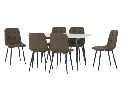 Seconique Furniture Fenton Dining Set With Olive Green Suede 6 Dining Chair