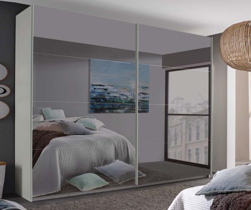 Rauch Filo Alpine White Carcase with Alpine White Front 2 Sliding Mirror Door Wardrobe (W271cm)