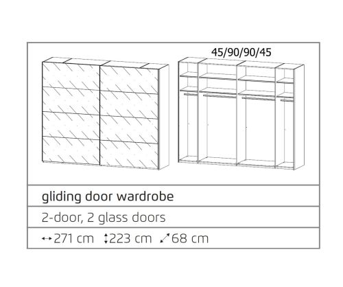 Rauch Filo Graphite Carcase with Graphite Front 2 Sliding Mirror Door Wardrobe (W271cm)