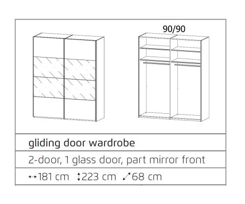 Rauch Filo Silk Grey Carcase with Silk Grey Front 2 Sliding Door Wardrobe (W181cm)