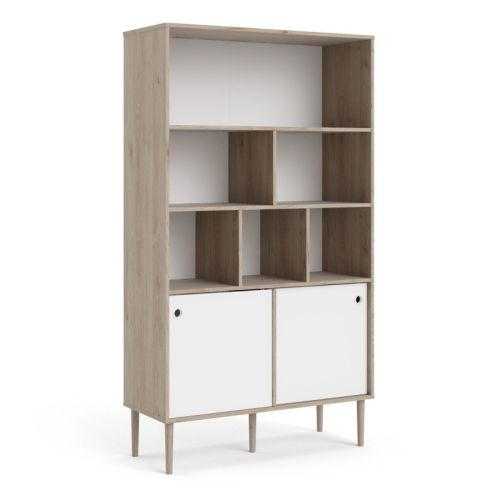 FTG Rome Jackson Hickory Oak with Matt White 2 Sliding Door Bookcase