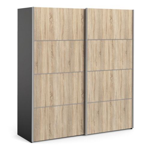 FTG Verona Black Matt with Oak Door 180cm Sliding Wardrobe with 5 Shelves