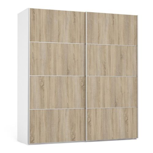 FTG Verona White with Oak Door 180cm Sliding Wardrobe with 3 Shelves