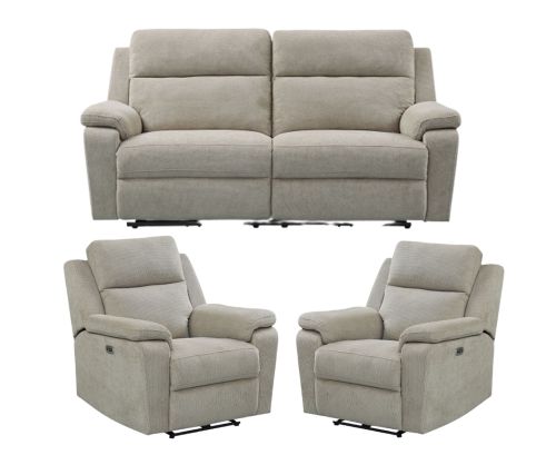 Furniture Link Tyler Taupe Fabric Power Recliner 3+1+1 Sofa Set