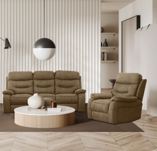 Gabrielle Brown Fabric Recliner 3+1+1 Sofa Set