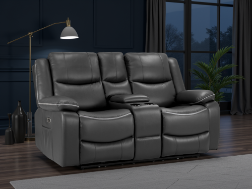 Harald Black Leather Electric Recliner 2 Seater Sofa