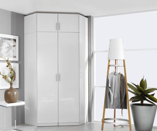 Rauch Celle Alpine White with High Polish White 2 Door Corner Wardrobe (W117cm)