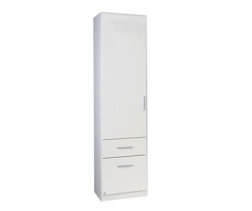Rauch Celle Alpine White with High Polish White 1 Left Hand Door 2 Drawer Combi Wardrobe (W47cm)