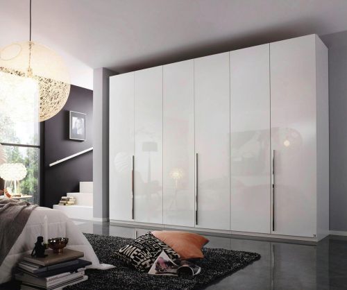 Rauch Montclar Alpine White Carcase with High Polish White Front 6 Door Wardrobe