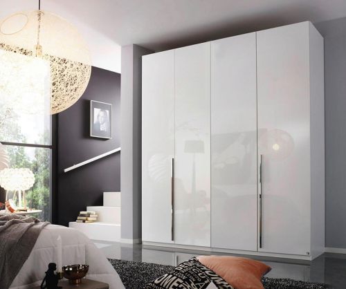 Rauch Montclar Alpine White Carcase with High Polish White Front 4 Door Wardrobe