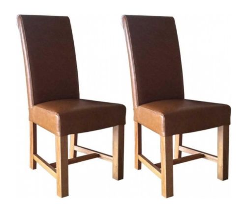 Homestyle GB Chunky Tan Leather Scroll Dining Chair in Pair