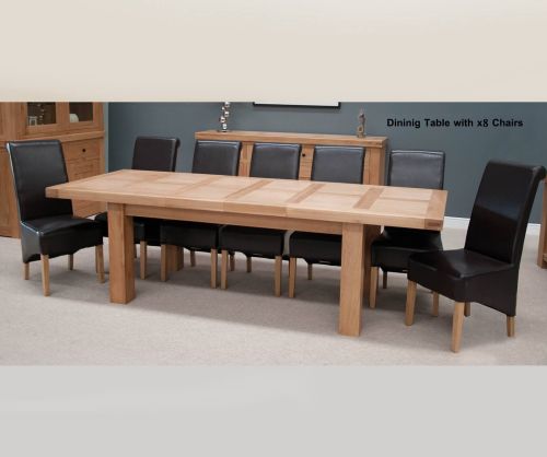 Homestyle GB Bordeaux Oak Twin Panel Dining Set - 220cm-320cm Grand Rectangular Extending with 8 Richmond Black Chairs