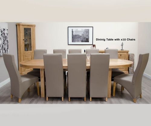 Homestyle GB Deluxe Oak Oval Super Extending Dining Set with 10 Wave Bonded Mushroom Chairs - 167cm-247cm